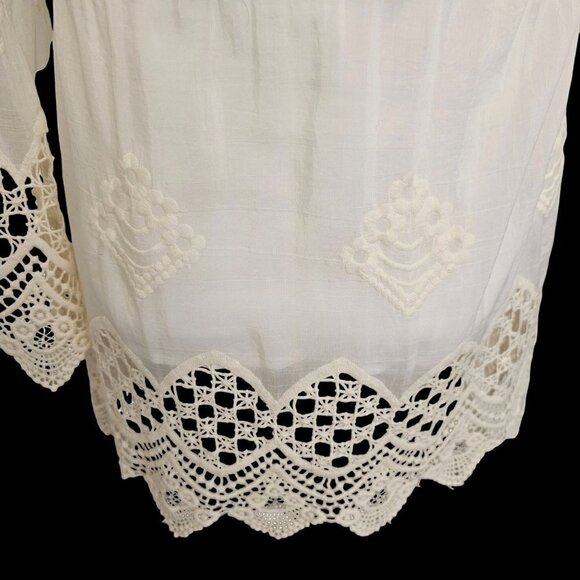 BCBG MaxAzaria White Lace Boho Top + Cami Cotton Drawstring Waist V Neck Women S - Picture 6 of 12